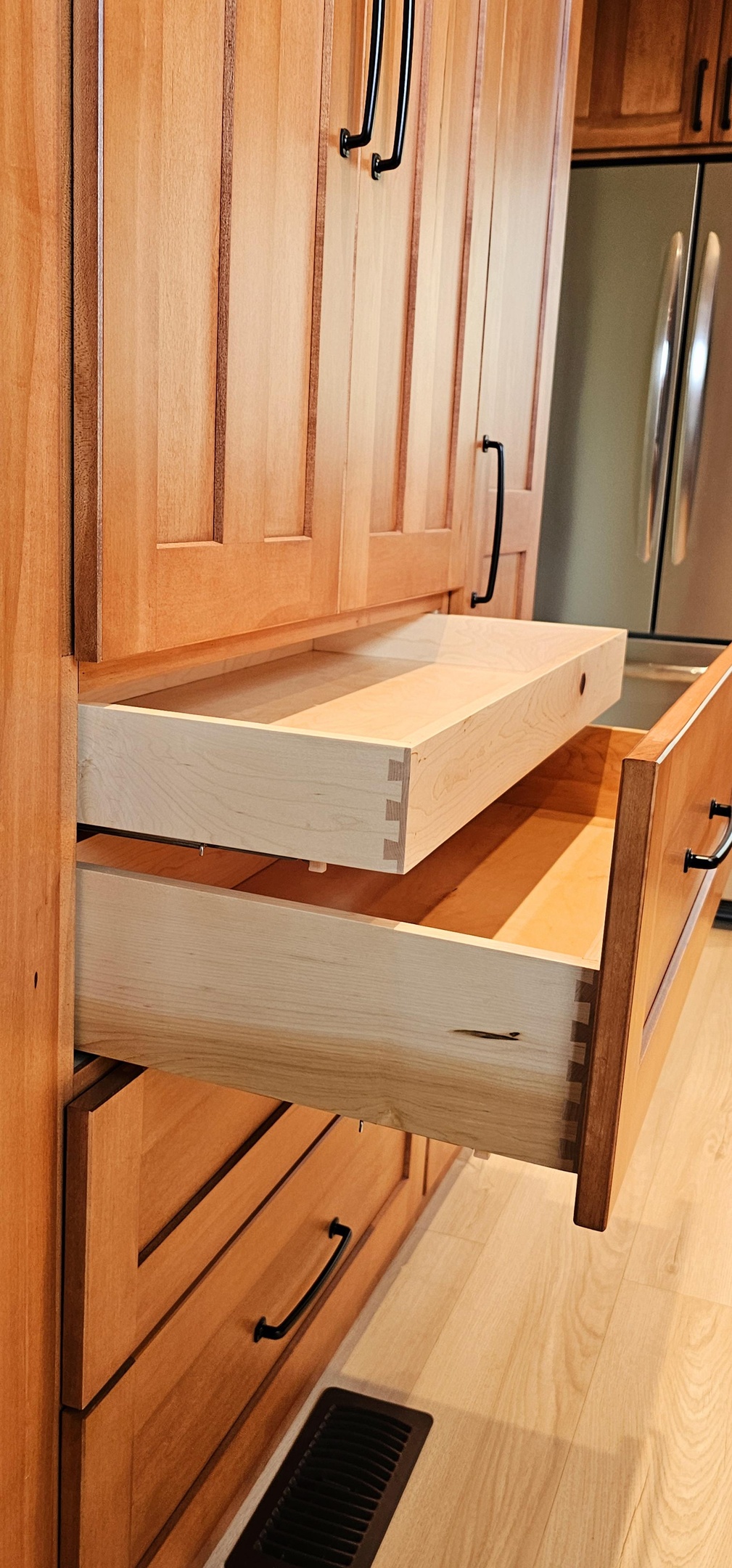 maple dovetail drawers and hidden storage
