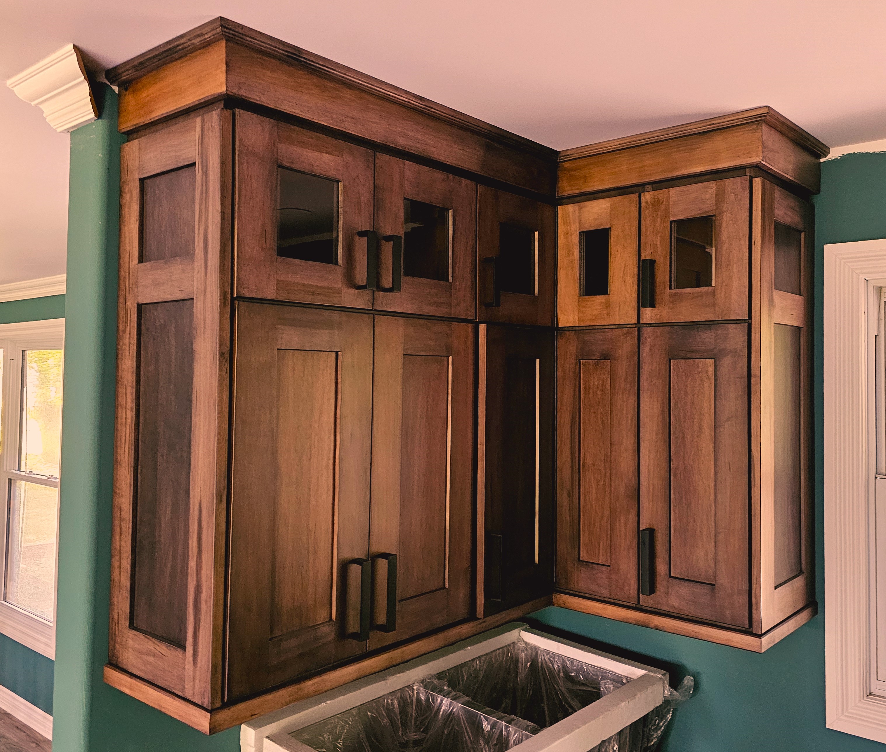 corner upper cabinets tobacco stain